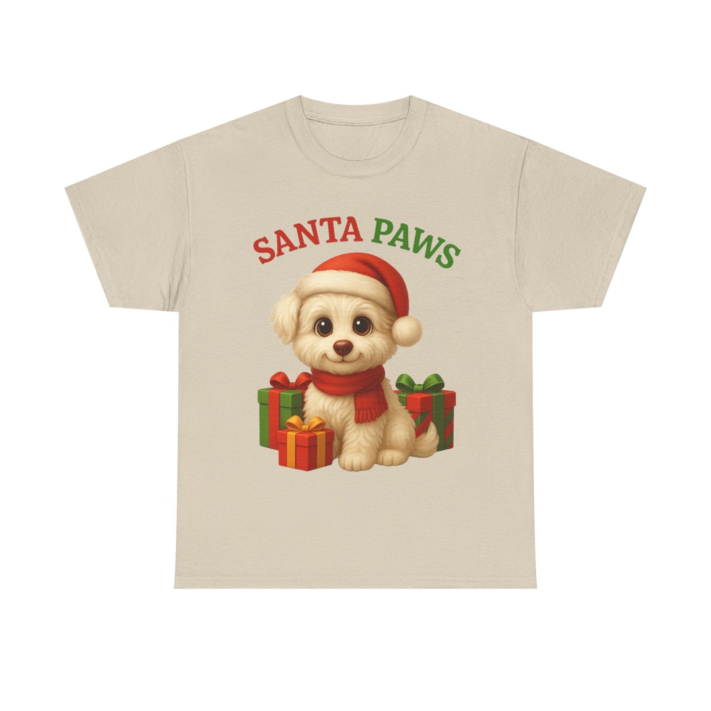 Santa Paws Unisex Heavy Cotton Tee - Festive Holiday Shirt, Christmas Dog Lovers, Pet Gifts, Cute Animal Apparel, Winter Tee