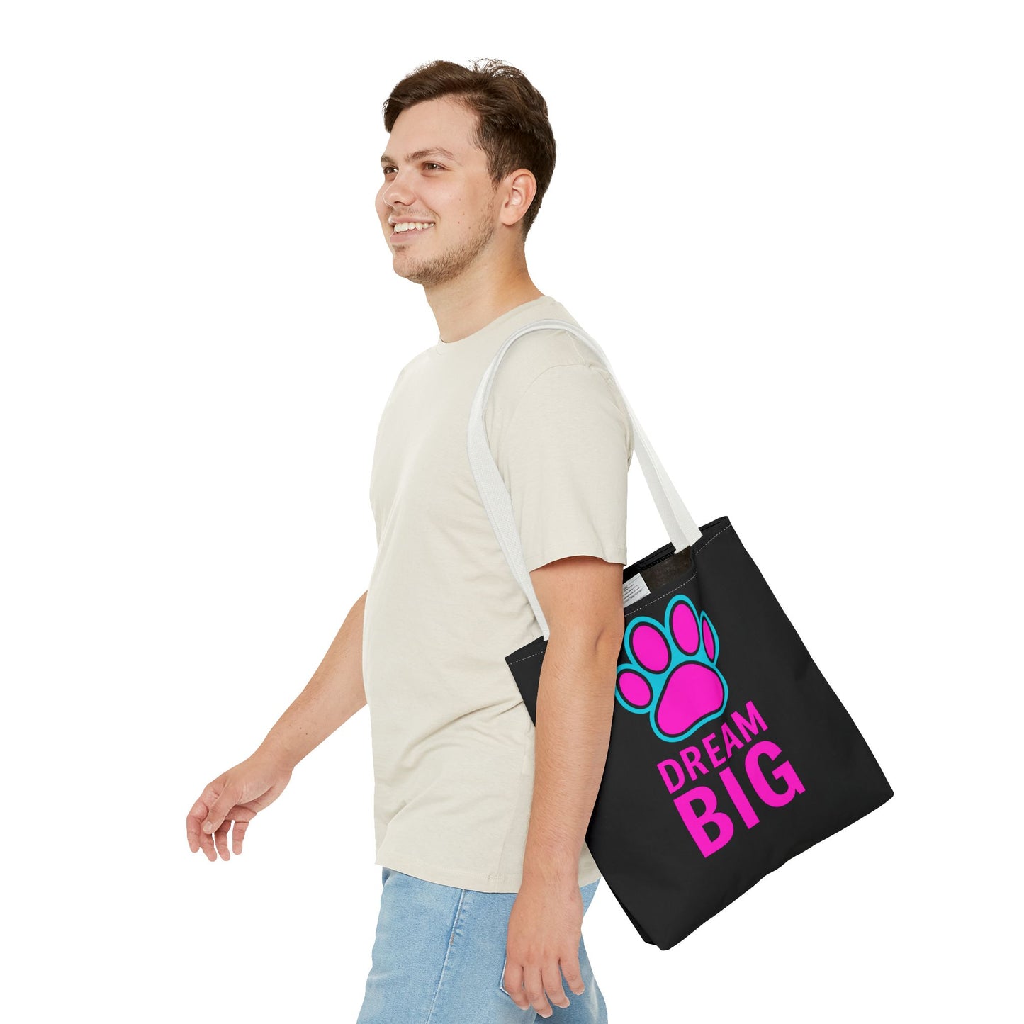 Dream Big Paw Print Tote Bag, Cute Dog Lover Gift, Pet Mom Accessory, Reusable Shopping Bag, Inspirational Dog Tote