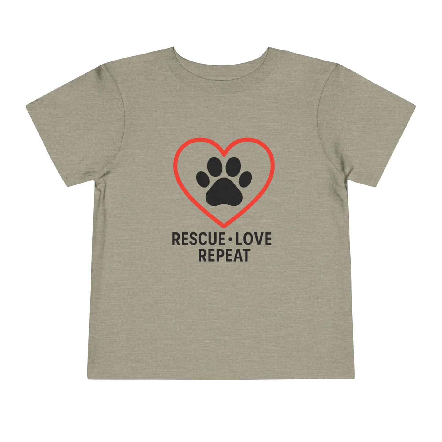 Rescue Love Repeat Toddler Tee, Kids Animal Lover Shirt, Adoption Support T-Shirt, Perfect Gift for Pet Lovers, Heart Paw Print Tee