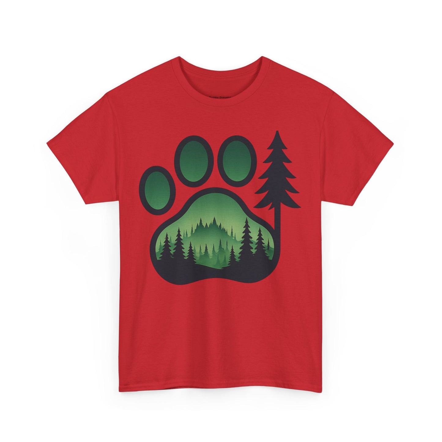 Eco-Friendly Unisex Cotton Tee with Forest and Paw Print Design, Nature Lover Gift, Animal Advocacy T-Shirt, Adventure Wear, Casual Outfit
