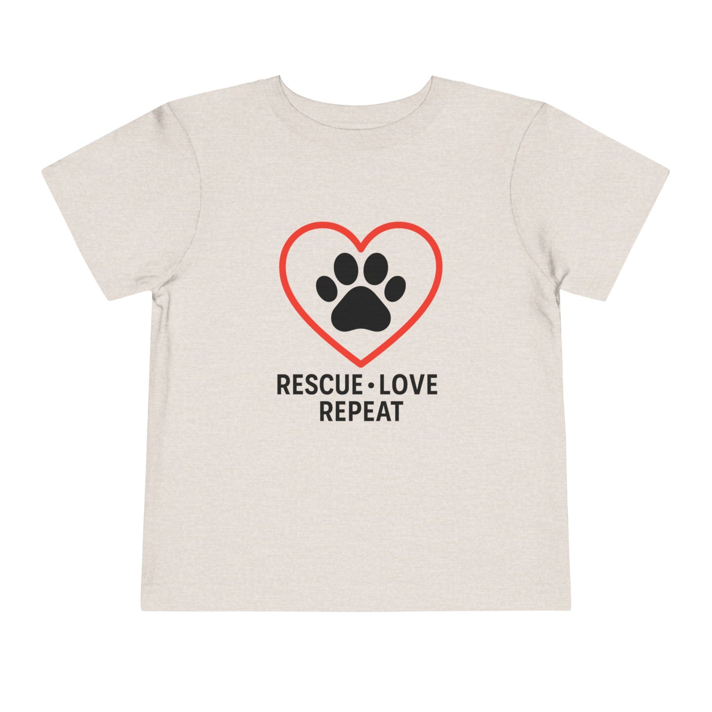 Rescue Love Repeat Toddler Tee, Kids Animal Lover Shirt, Adoption Support T-Shirt, Perfect Gift for Pet Lovers, Heart Paw Print Tee
