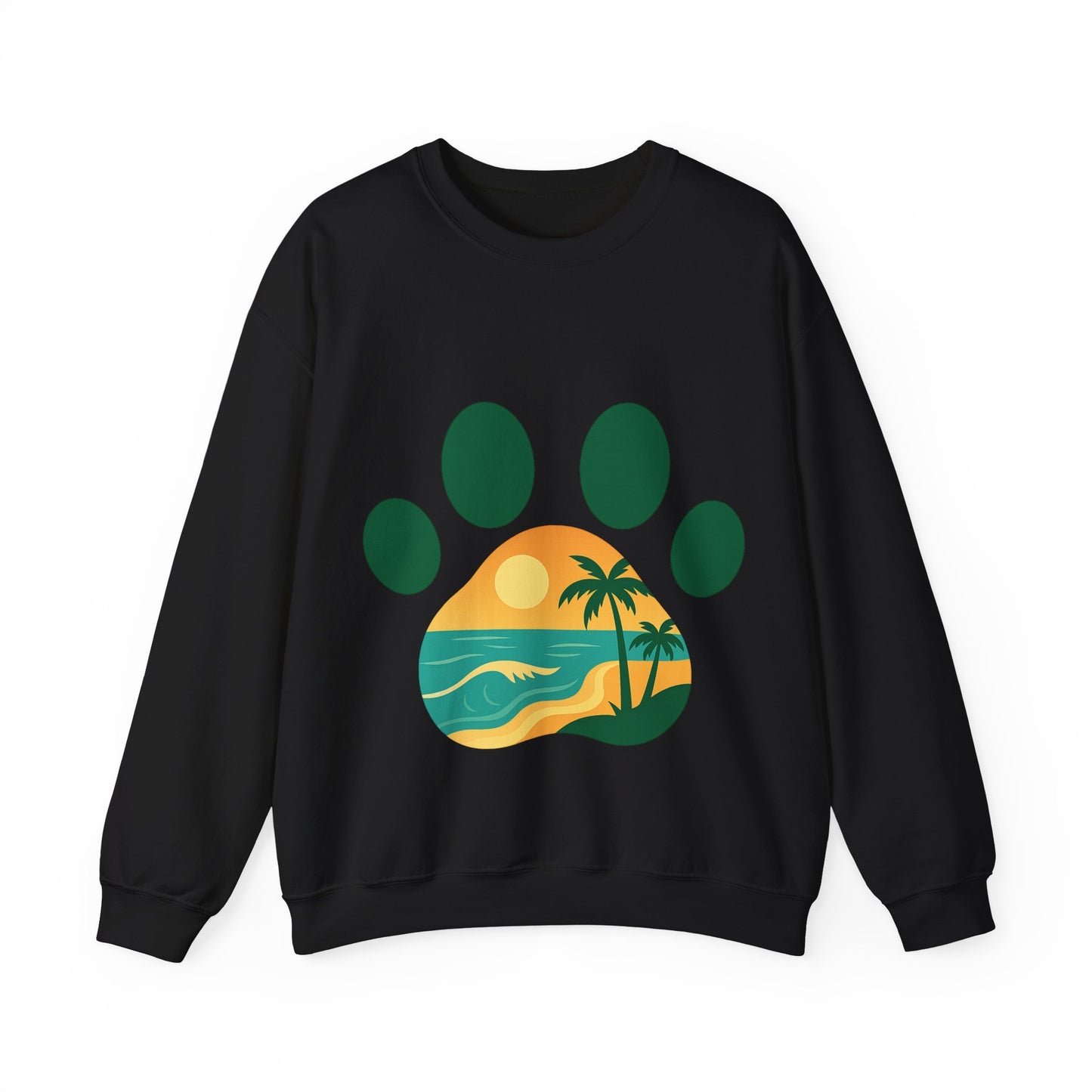 Beach Sunset Paw Print Sweatshirt, Cozy Animal Lover Crewneck, Gift for Pet Owners, Perfect for Casual Outings, Nature-Inspired Apparel