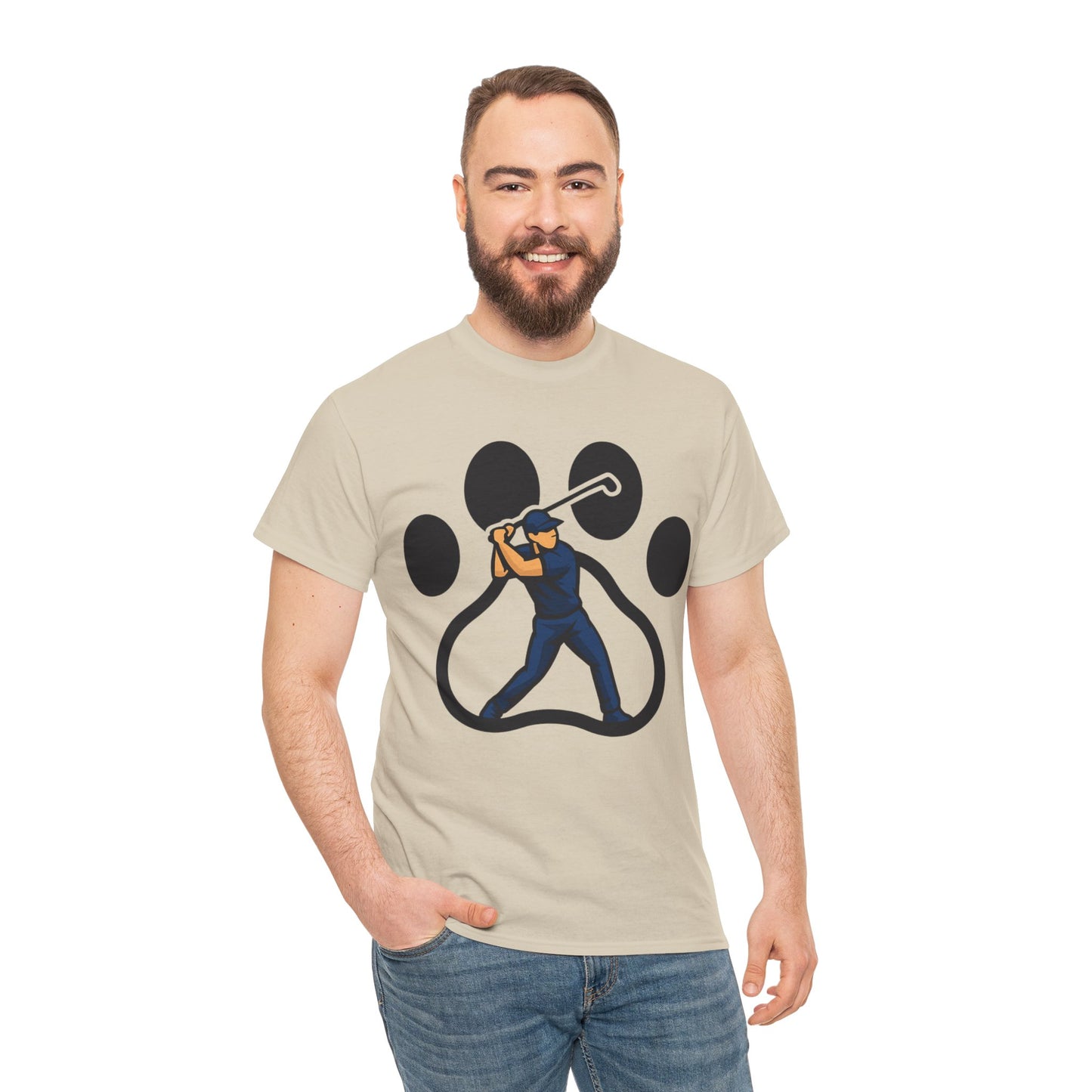 Paw Print Baseball Tee, Unisex Heavy Cotton Tee, Animal Lover Gift, Dog Dad Shirt, Casual Wear, Perfect for Birthdays, Sports Events