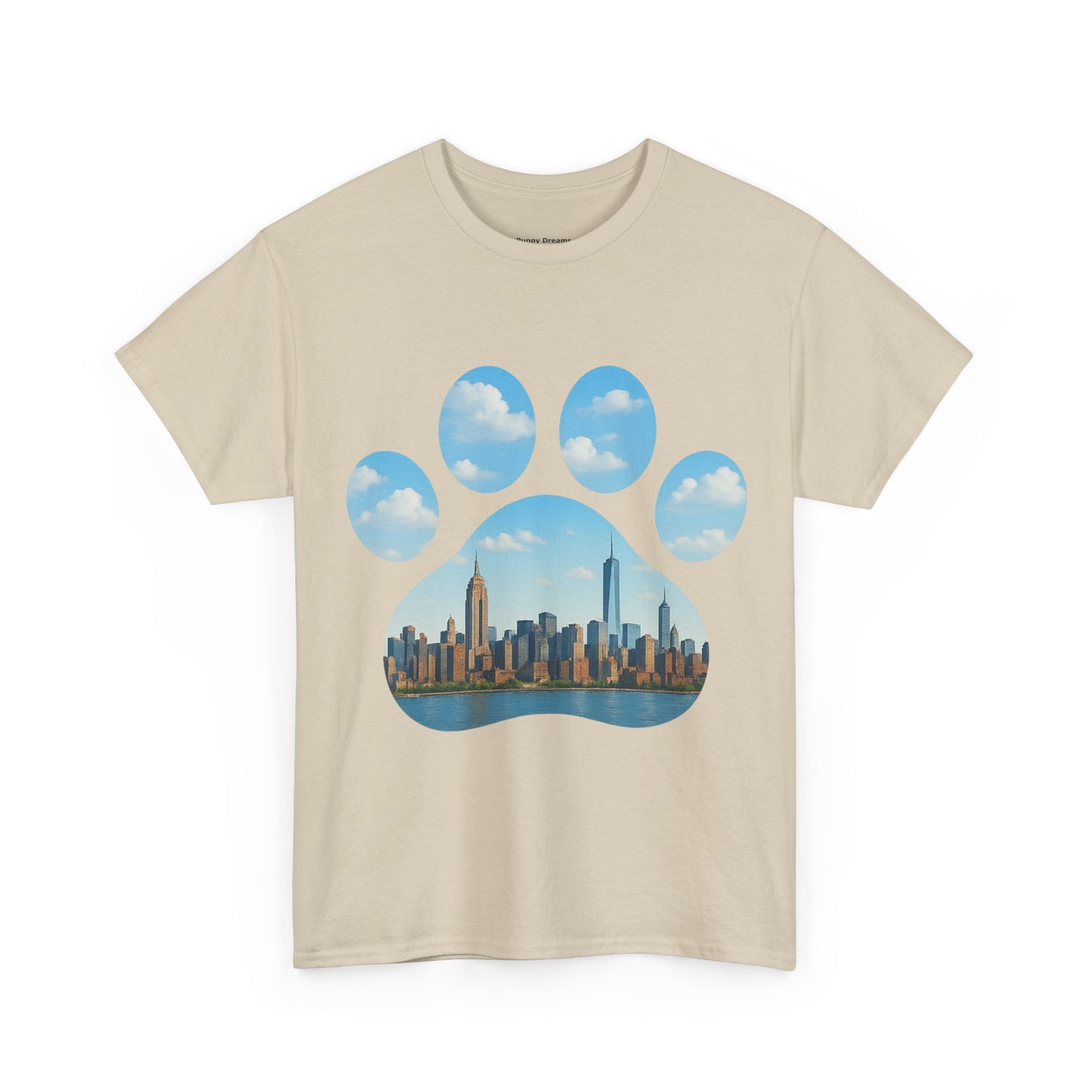 Cityscape Paw Print Unisex Heavy Cotton Tee, Dog Lover Gift, Casual Wear, Pet-Themed Apparel, Animal Lover Shirt, Nature-Inspired Tee