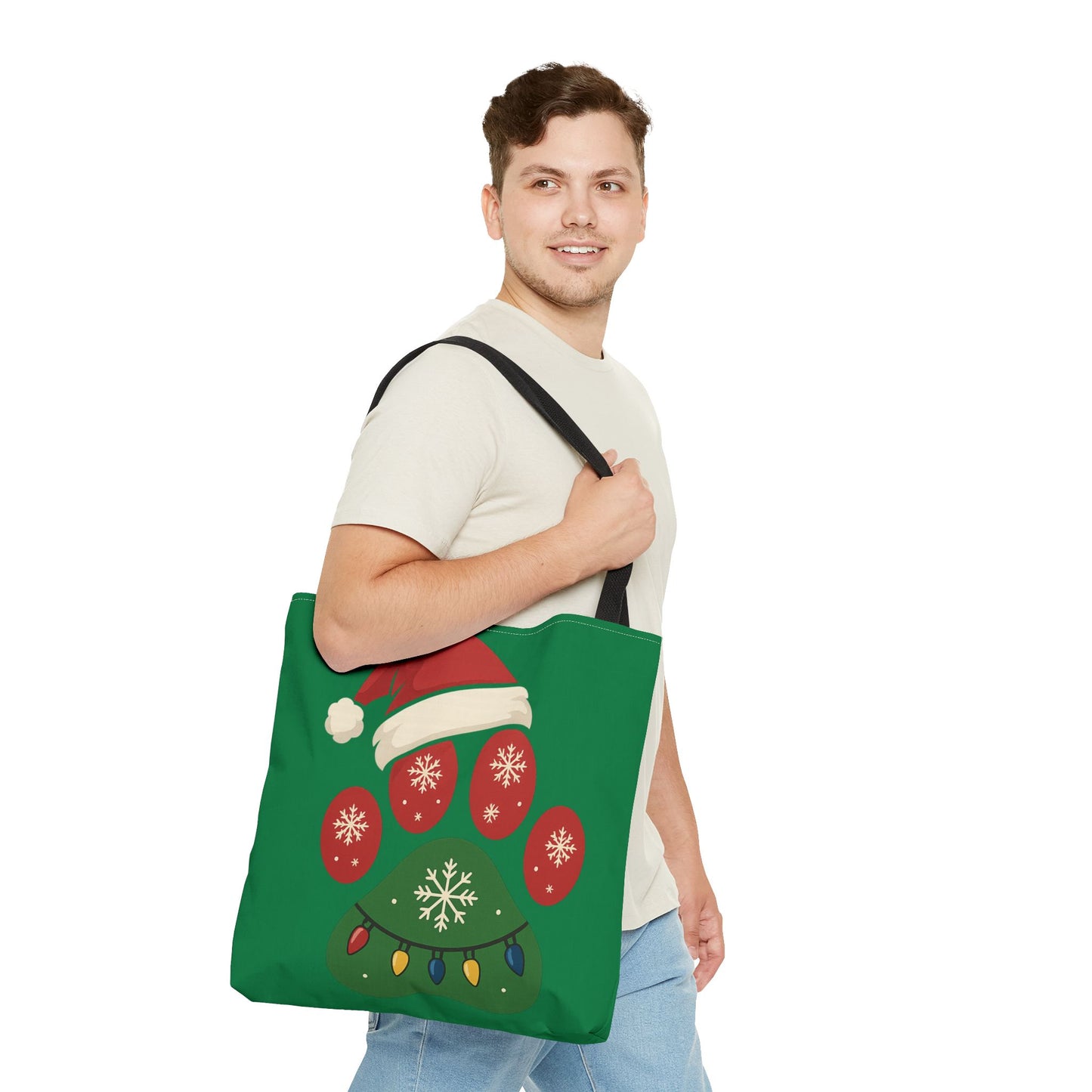 Festive Animal Paw Print Tote Bag, Holiday Shopper Tote, Christmas Gift Bag, Eco-Friendly Holiday Tote, Pet Lover's Tote
