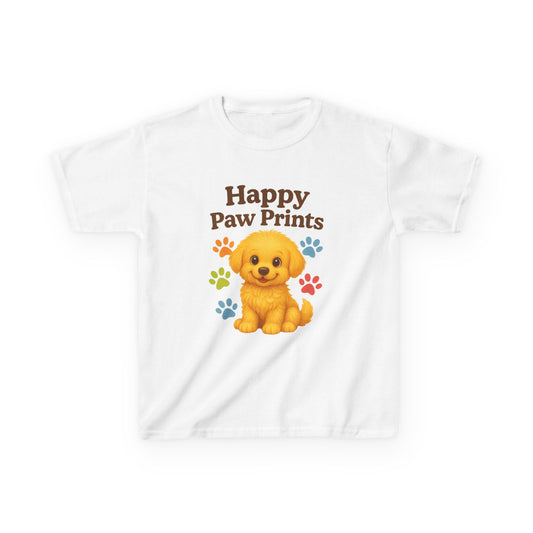 Cute Puppy Kids Tee - Happy Paw Prints T-Shirt, Animal Lover Gift, Youth Apparel, Birthday Gift, Pet-Themed Clothing