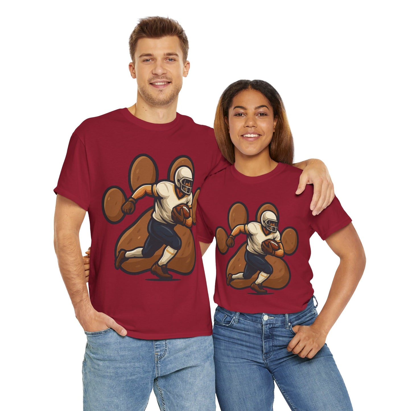 Football Paw Print Tee - Unisex Heavy Cotton T-Shirt, Sports Fan Gift, Game Day Apparel, Casual Wear, Team Spirit Tops