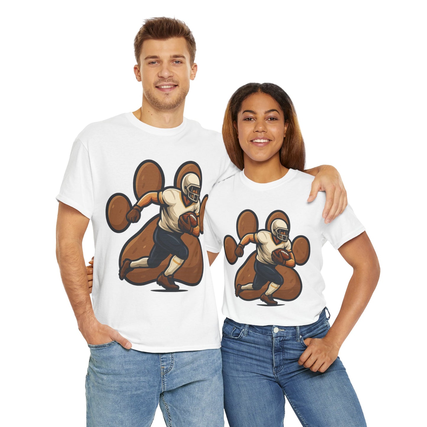 Football Paw Print Tee - Unisex Heavy Cotton T-Shirt, Sports Fan Gift, Game Day Apparel, Casual Wear, Team Spirit Tops