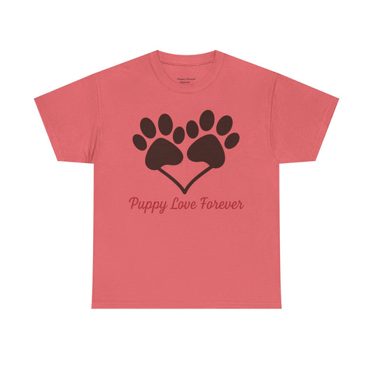 Puppy Love Forever Unisex Heavy Cotton Tee, Dog Lover Gift, Heart Paw Print Shirt, Pet Adoption Awareness, Animal Rescue T-Shirt
