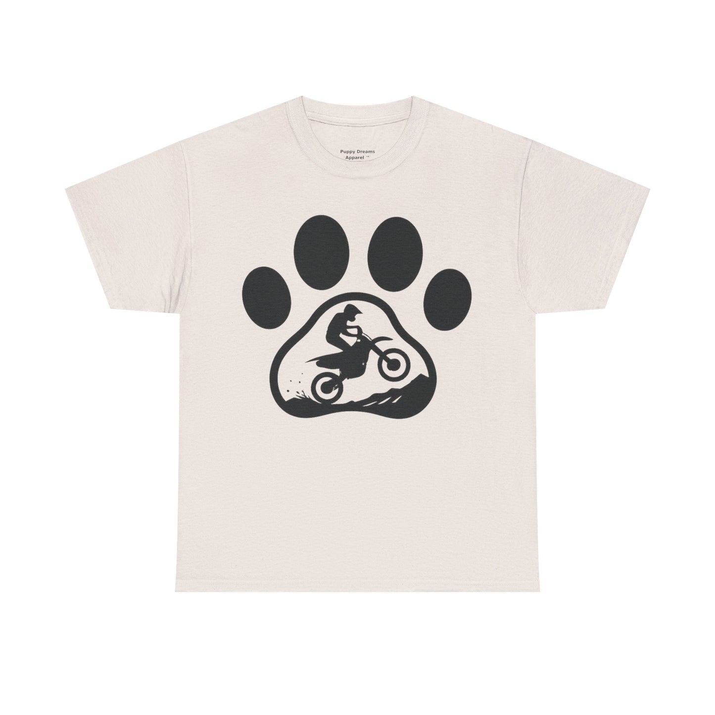 Motorcycle Paw Print Tee for Animal Lovers, Unisex Heavy Cotton Tee, Gift for Bikers, Dog Dad Shirt, Casual Wear, Paw Print Design