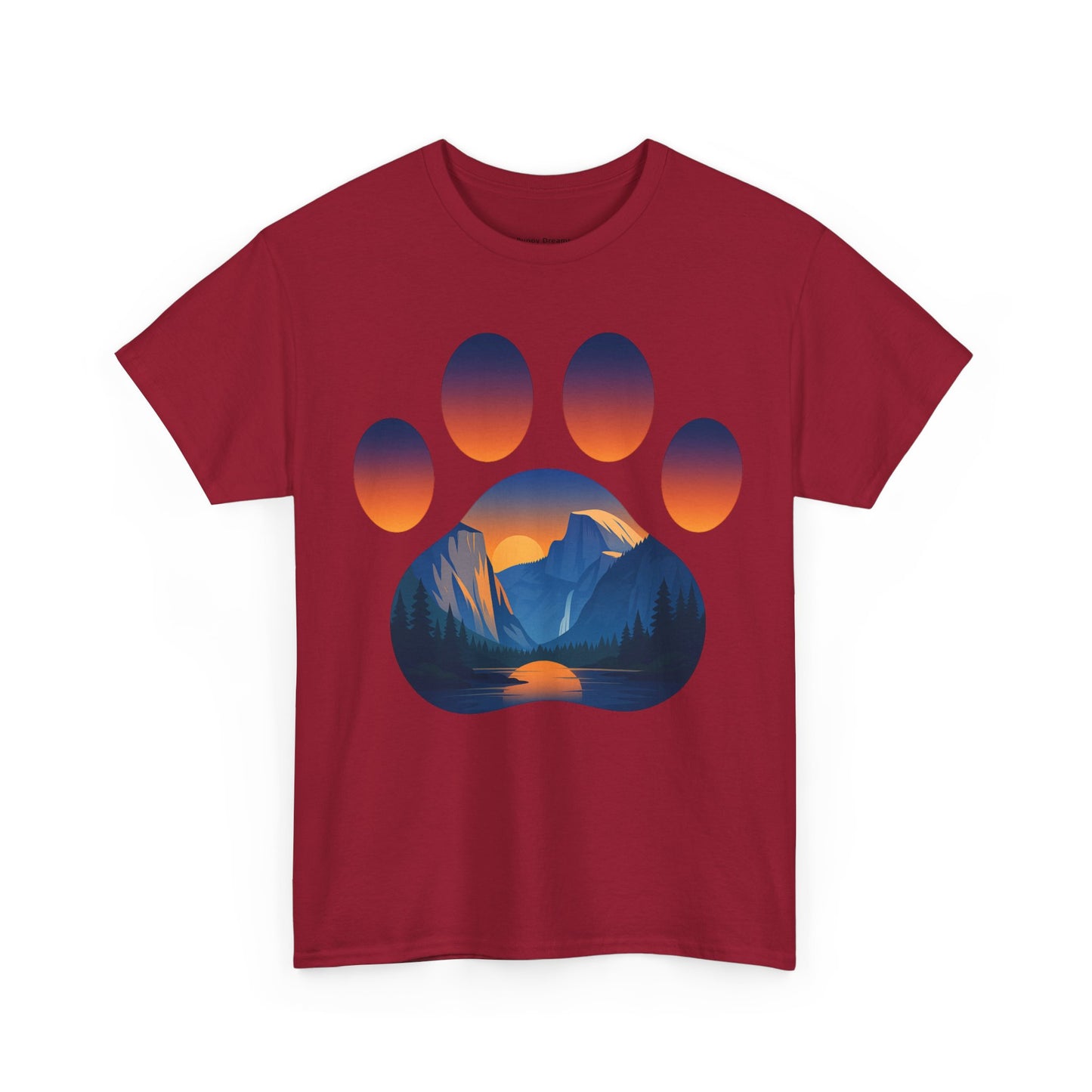 Mountain Sunset Paw Print Tee for Animal Lovers, Unisex Cotton Shirt, Gift for Pet Owners, Nature-Themed T-Shirt, Casual Wear