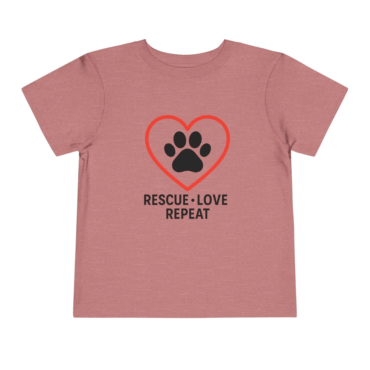 Rescue Love Repeat Toddler Tee, Kids Animal Lover Shirt, Adoption Support T-Shirt, Perfect Gift for Pet Lovers, Heart Paw Print Tee