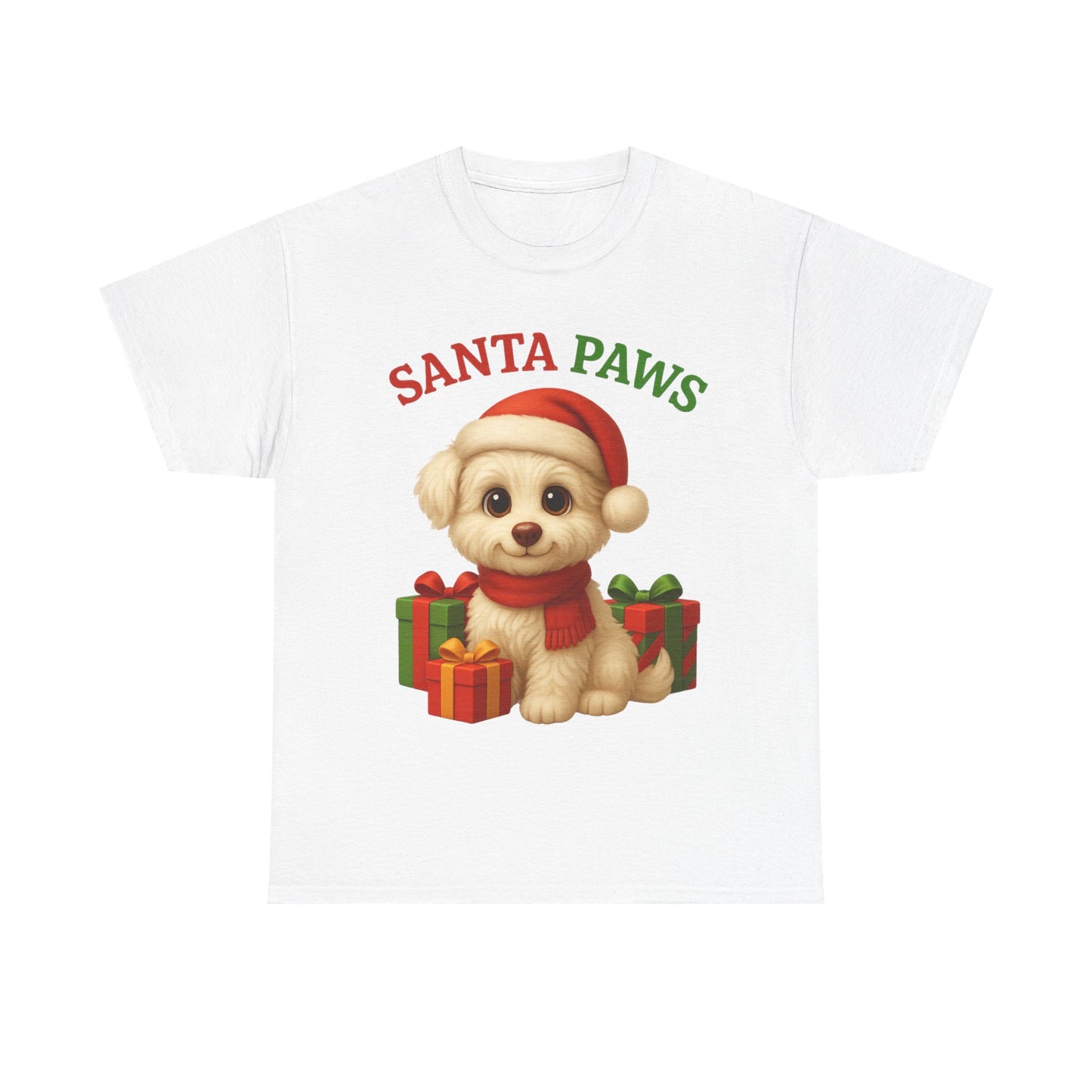 Santa Paws Unisex Heavy Cotton Tee - Festive Holiday Shirt, Christmas Dog Lovers, Pet Gifts, Cute Animal Apparel, Winter Tee