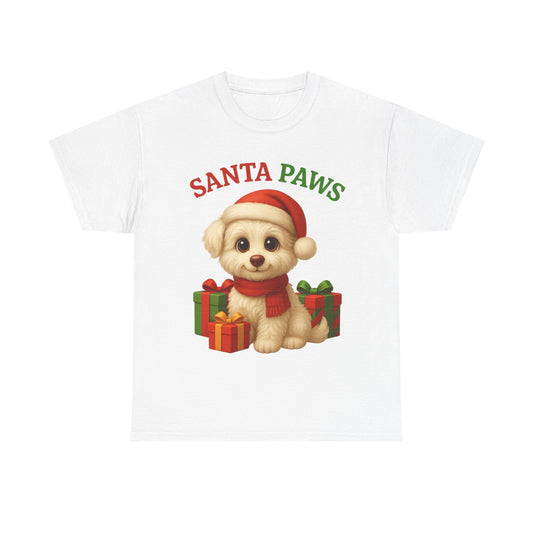 Santa Paws Unisex Heavy Cotton Tee - Festive Holiday Shirt, Christmas Dog Lovers, Pet Gifts, Cute Animal Apparel, Winter Tee