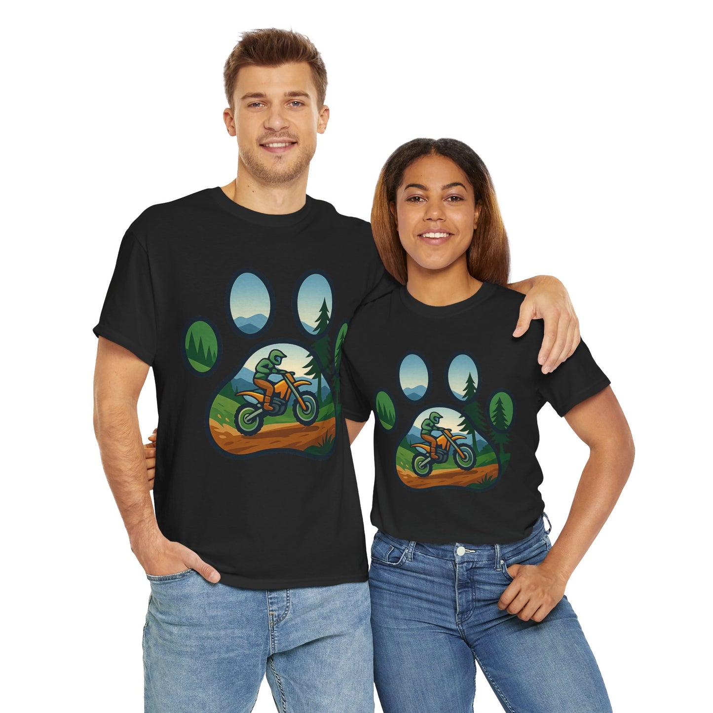 Adventure Paw Print T-Shirt, Unisex Cotton Tee, Outdoor Enthusiast Gift, Nature Lover Shirt, Motorcycle Graphics Tee