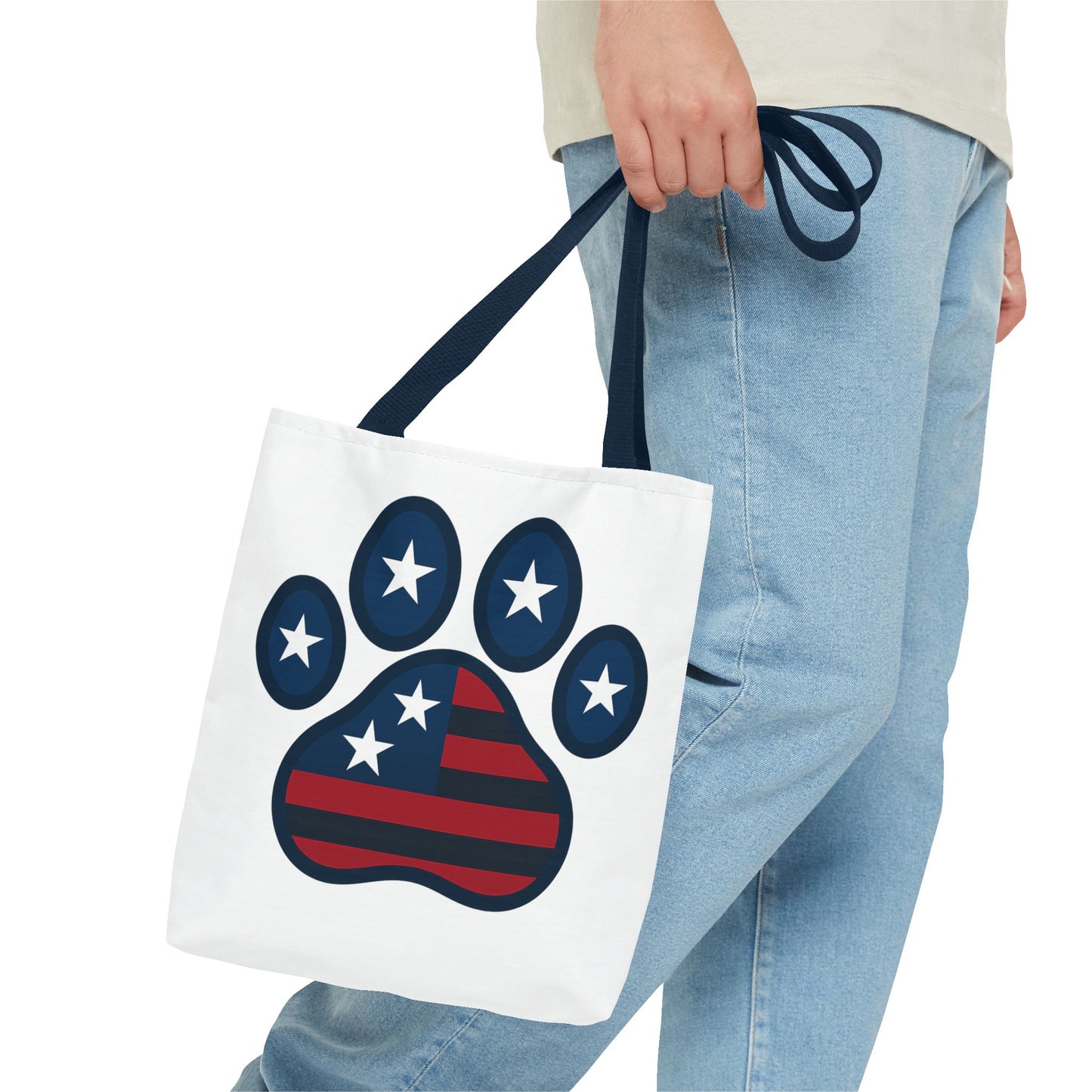 Patriotic Dog Paw Tote Bag | USA Flag Inspired | Perfect for Pet Lovers, Independence Day, Gift for Dog Moms, Eco-Friendly, AOP