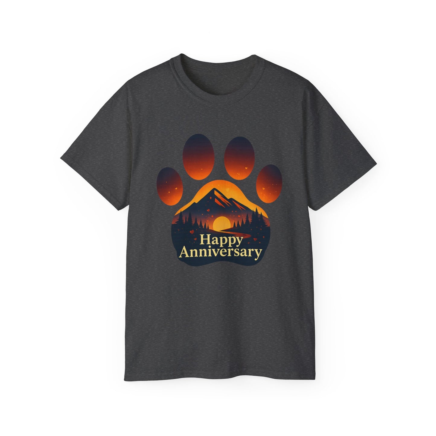 Happy Anniversary Paw Print Tee, Dog Lover Gift, Unisex Cotton T-Shirt, Pet Anniversary Apparel, Animal Lover Shirt