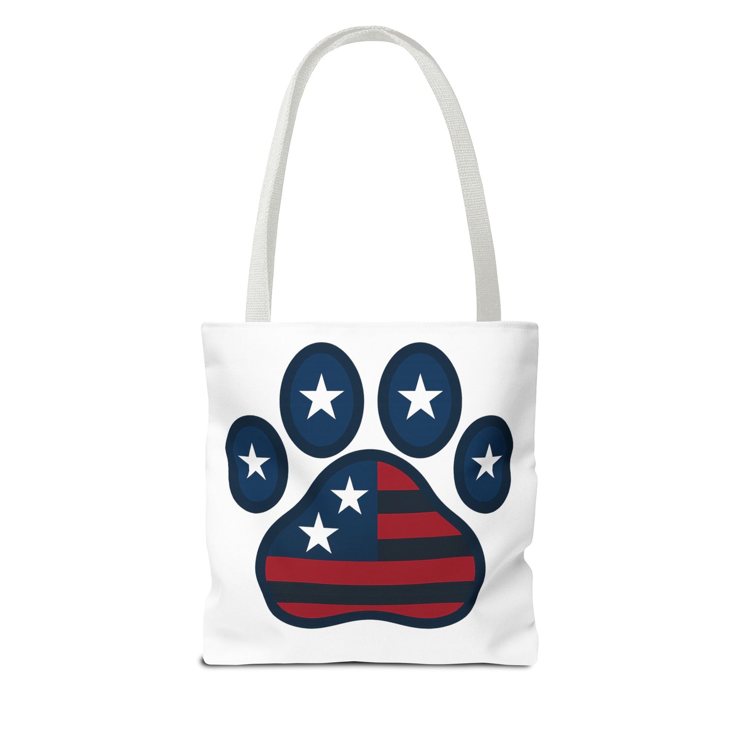 Patriotic Dog Paw Tote Bag | USA Flag Inspired | Perfect for Pet Lovers, Independence Day, Gift for Dog Moms, Eco-Friendly, AOP