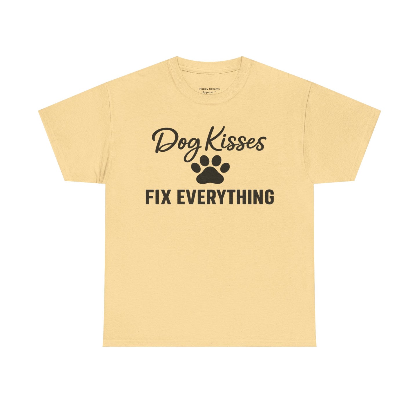 Dog Kisses Fix Everything Unisex Heavy Cotton Tee, Pet Lover Shirt, Gift for Dog Owners, Animal Rescue Supporter Tee, Casual Everyday Wear