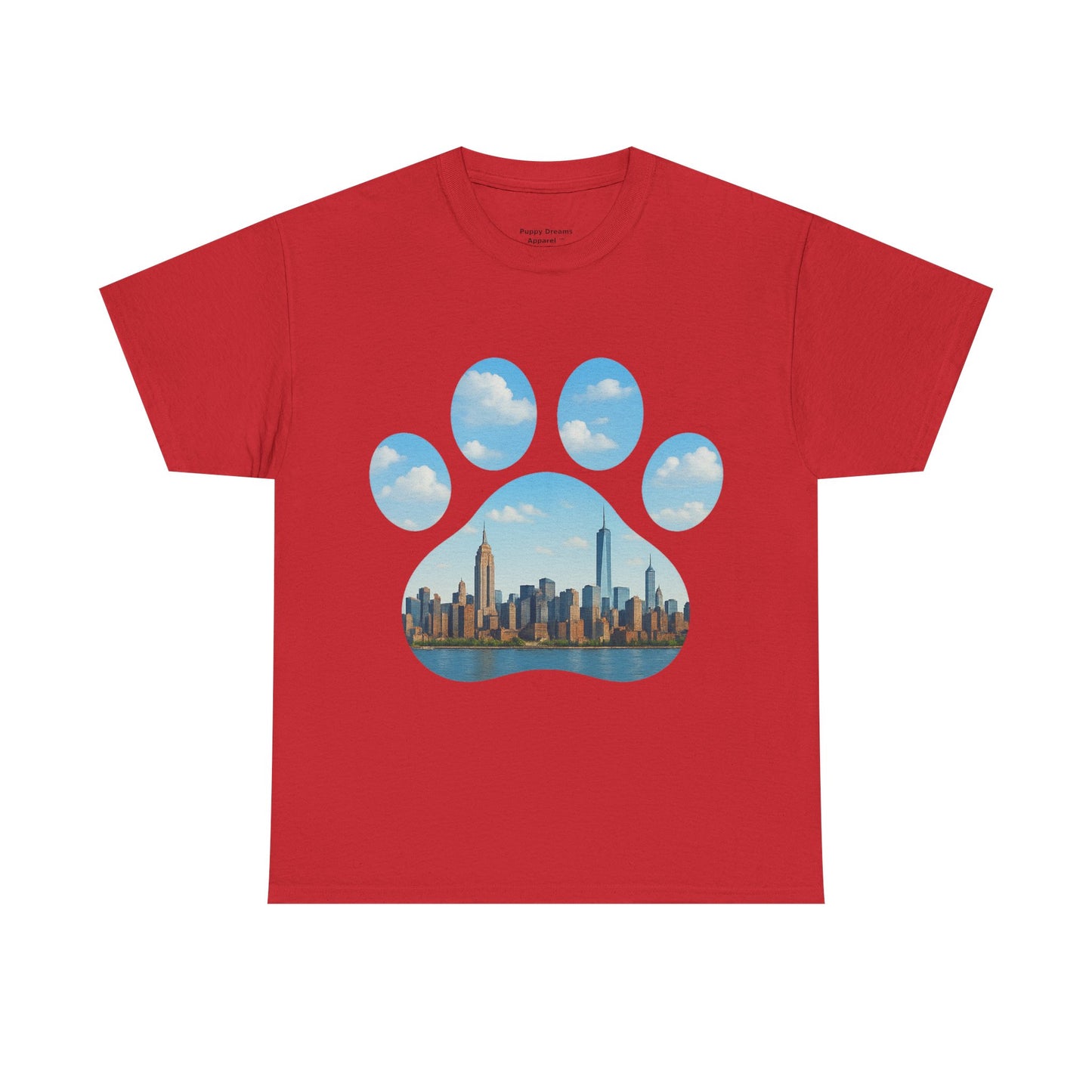Cityscape Paw Print Unisex Heavy Cotton Tee, Dog Lover Gift, Casual Wear, Pet-Themed Apparel, Animal Lover Shirt, Nature-Inspired Tee