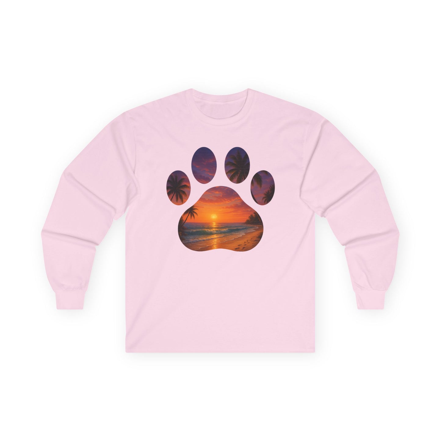 Sunset Paws Long Sleeve Tee, Pet Lover Gift, Animal Lover Apparel, Beach Sunset Shirt, Cozy Casual Wear