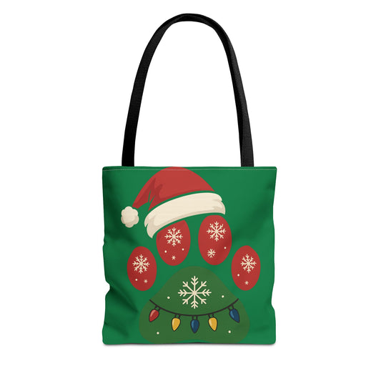Festive Animal Paw Print Tote Bag, Holiday Shopper Tote, Christmas Gift Bag, Eco-Friendly Holiday Tote, Pet Lover's Tote