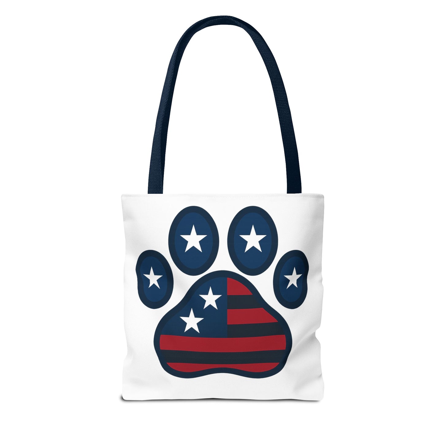 Patriotic Dog Paw Tote Bag | USA Flag Inspired | Perfect for Pet Lovers, Independence Day, Gift for Dog Moms, Eco-Friendly, AOP
