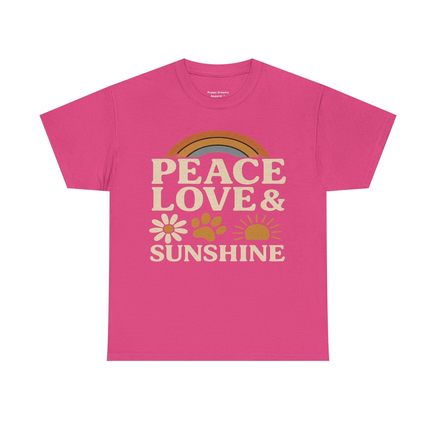 Peace Love Sunshine Unisex Heavy Cotton Tee – Cozy Vibes, Perfect for Casual Wear, Gift for Animal Lovers, Summer Days, Everyday Comfort