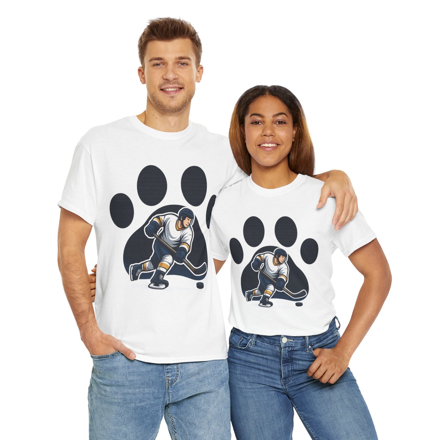 Hockey Paw Print Tee - Perfect for Ice Hockey Fans, Game Day Wear, Sports Events, Gifts for Athletes, Unisex Heavy Cotton T-Shirt