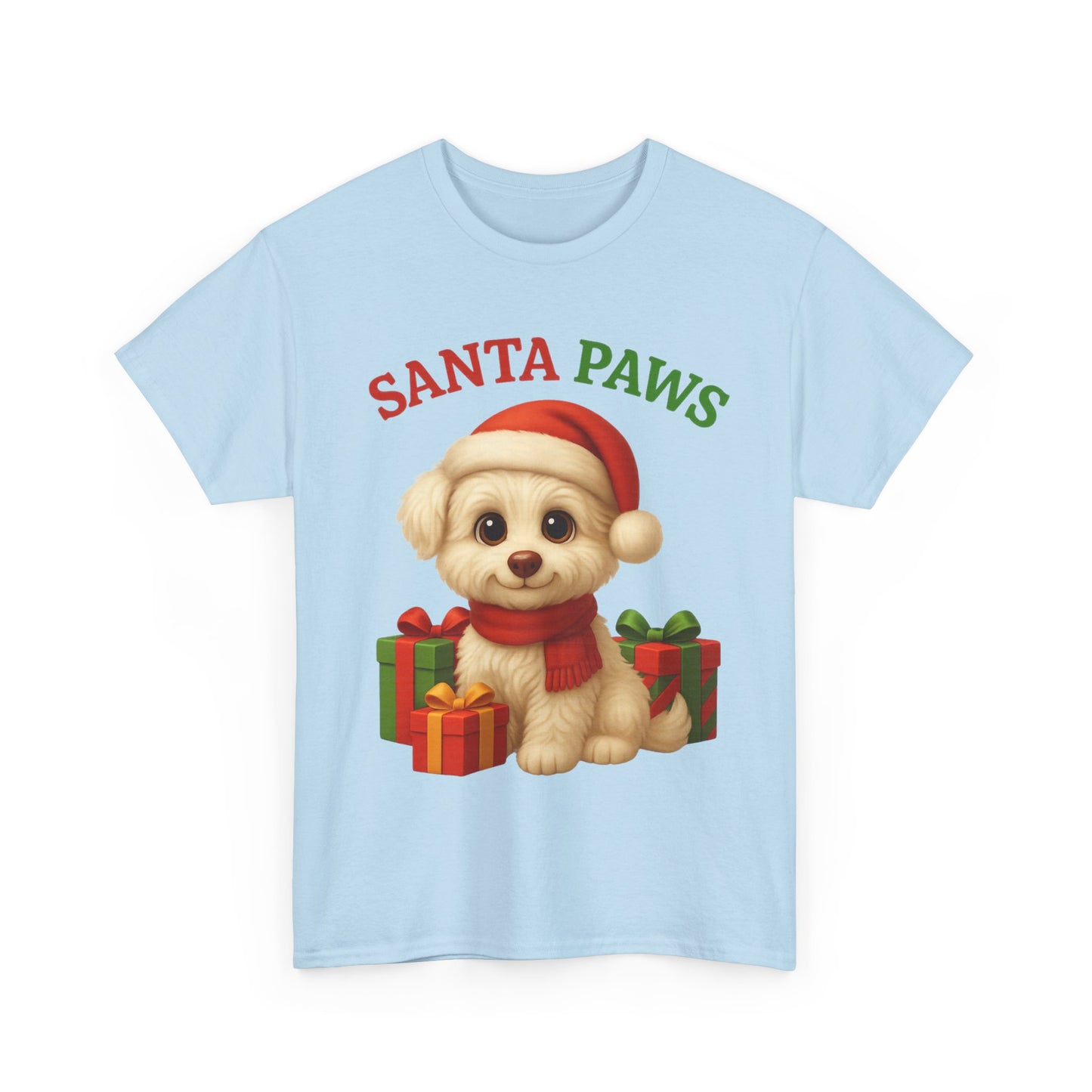 Santa Paws Unisex Heavy Cotton Tee - Festive Holiday Shirt, Christmas Dog Lovers, Pet Gifts, Cute Animal Apparel, Winter Tee