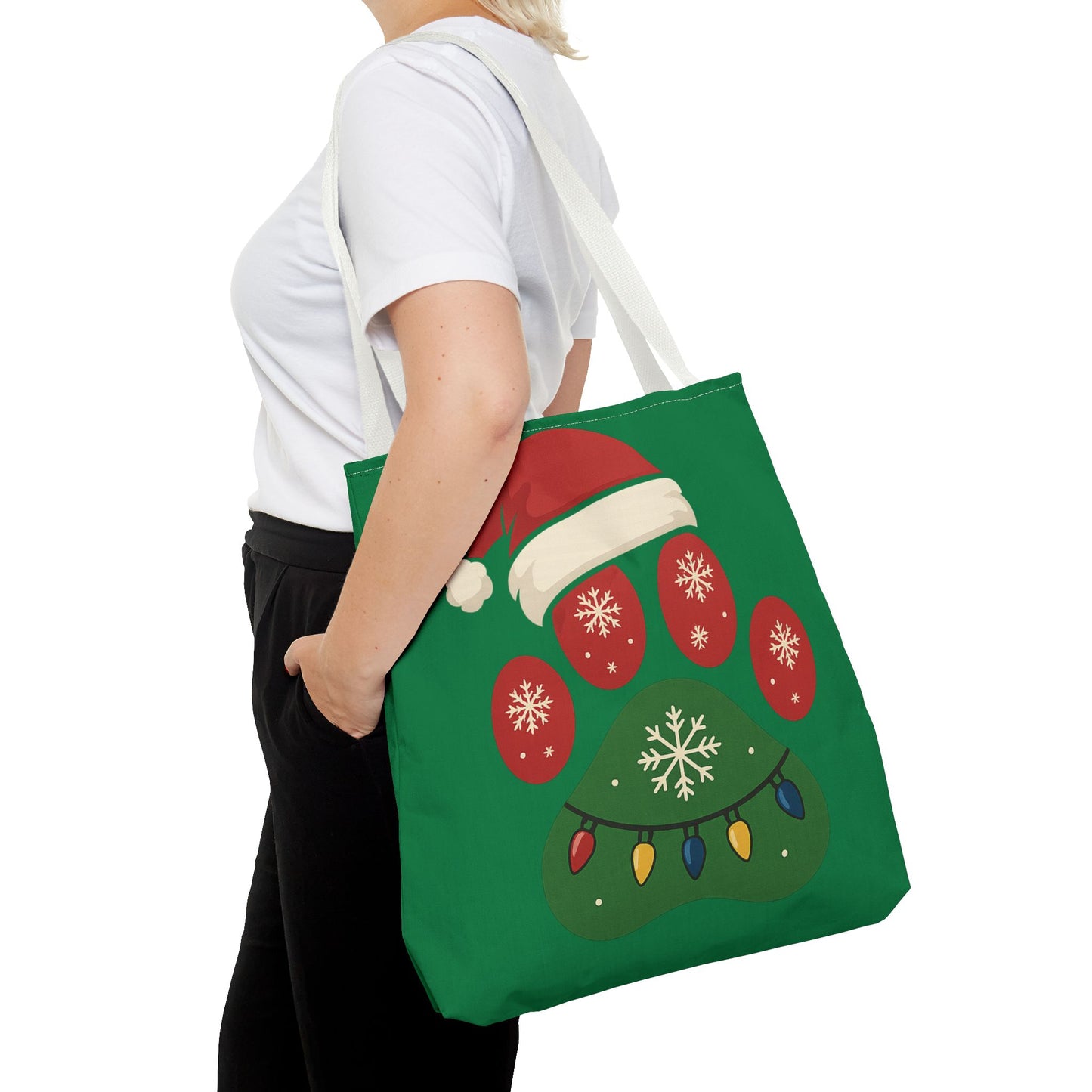 Festive Animal Paw Print Tote Bag, Holiday Shopper Tote, Christmas Gift Bag, Eco-Friendly Holiday Tote, Pet Lover's Tote