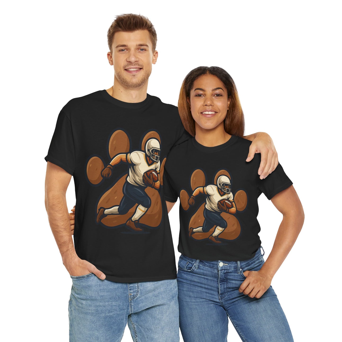 Football Paw Print Tee - Unisex Heavy Cotton T-Shirt, Sports Fan Gift, Game Day Apparel, Casual Wear, Team Spirit Tops