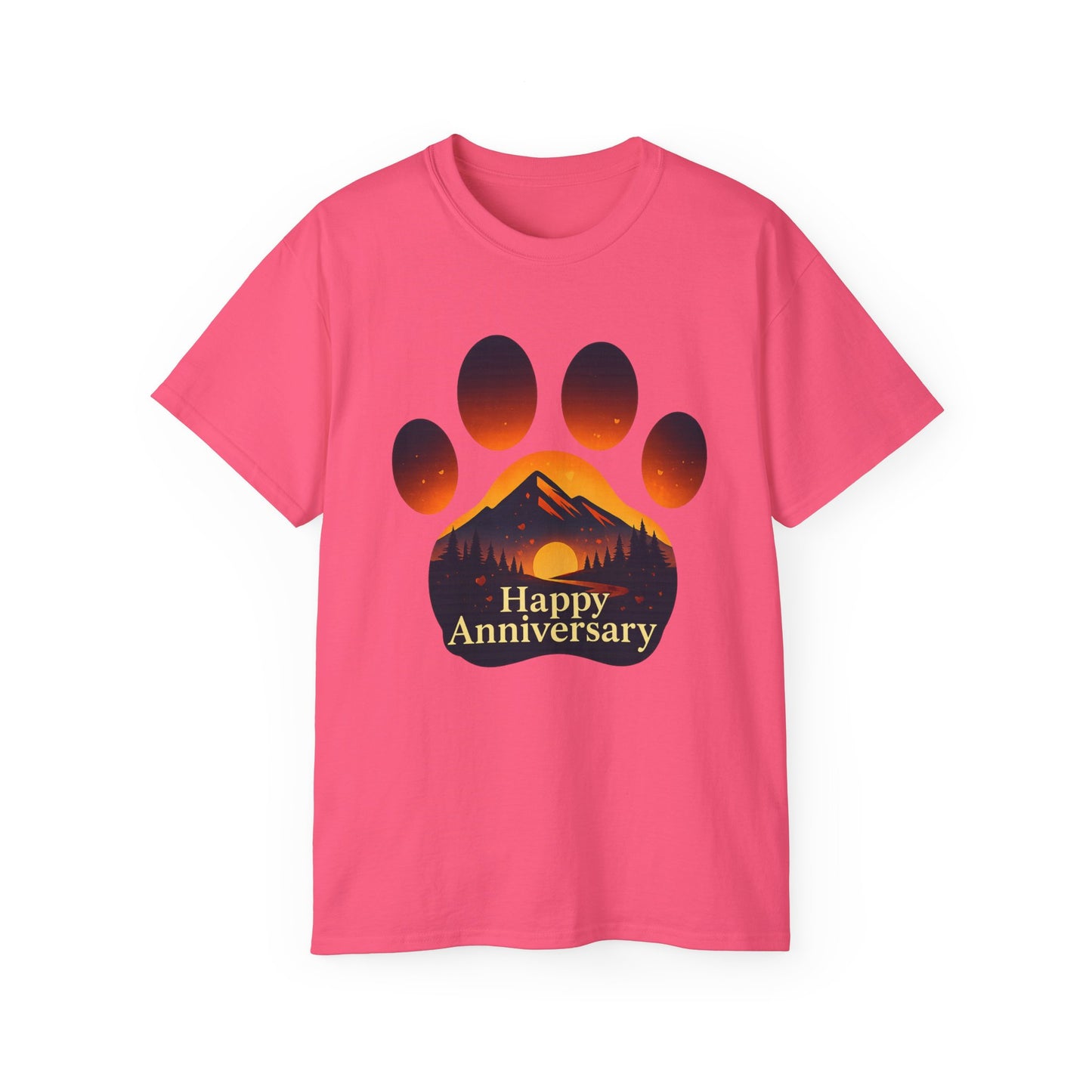 Happy Anniversary Paw Print Tee, Dog Lover Gift, Unisex Cotton T-Shirt, Pet Anniversary Apparel, Animal Lover Shirt