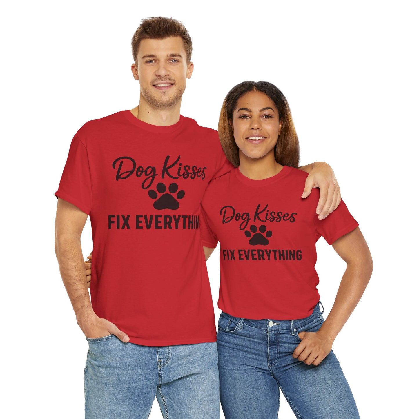 Dog Kisses Fix Everything Unisex Heavy Cotton Tee, Pet Lover Shirt, Gift for Dog Owners, Animal Rescue Supporter Tee, Casual Everyday Wear