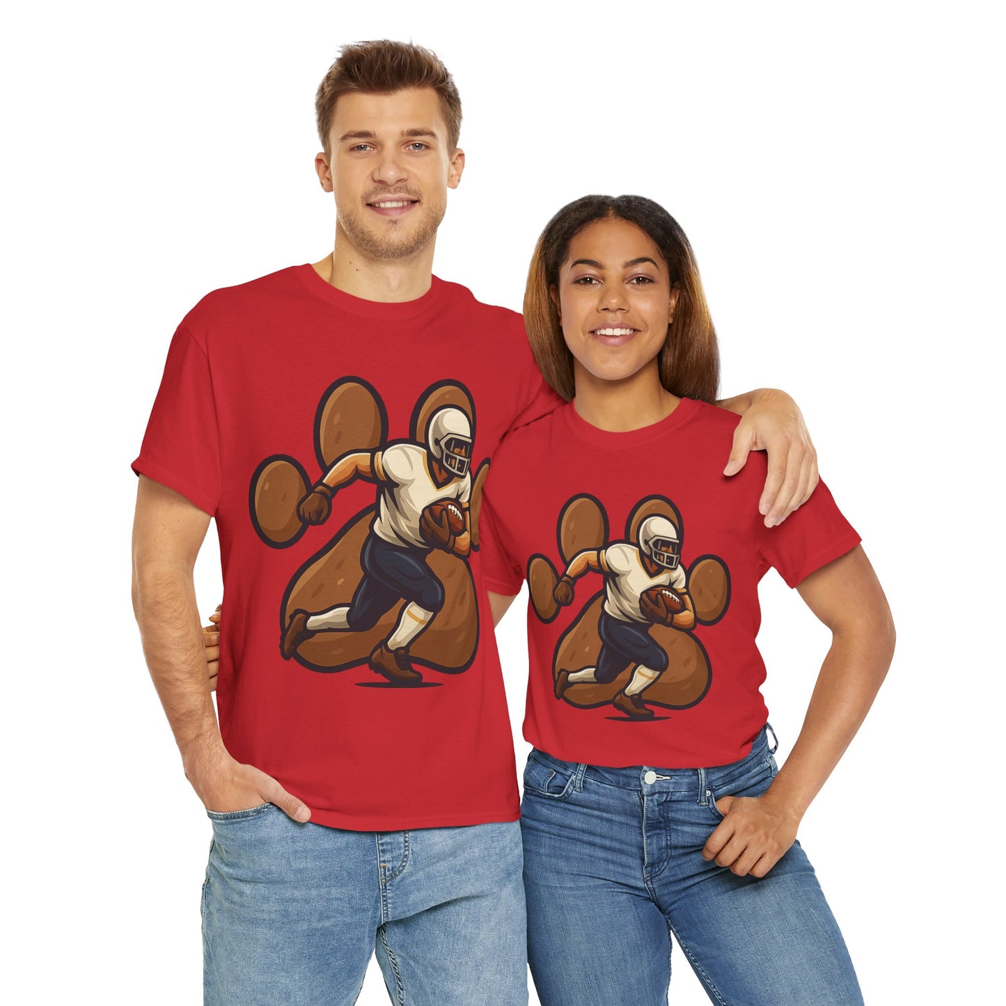Football Paw Print Tee - Unisex Heavy Cotton T-Shirt, Sports Fan Gift, Game Day Apparel, Casual Wear, Team Spirit Tops