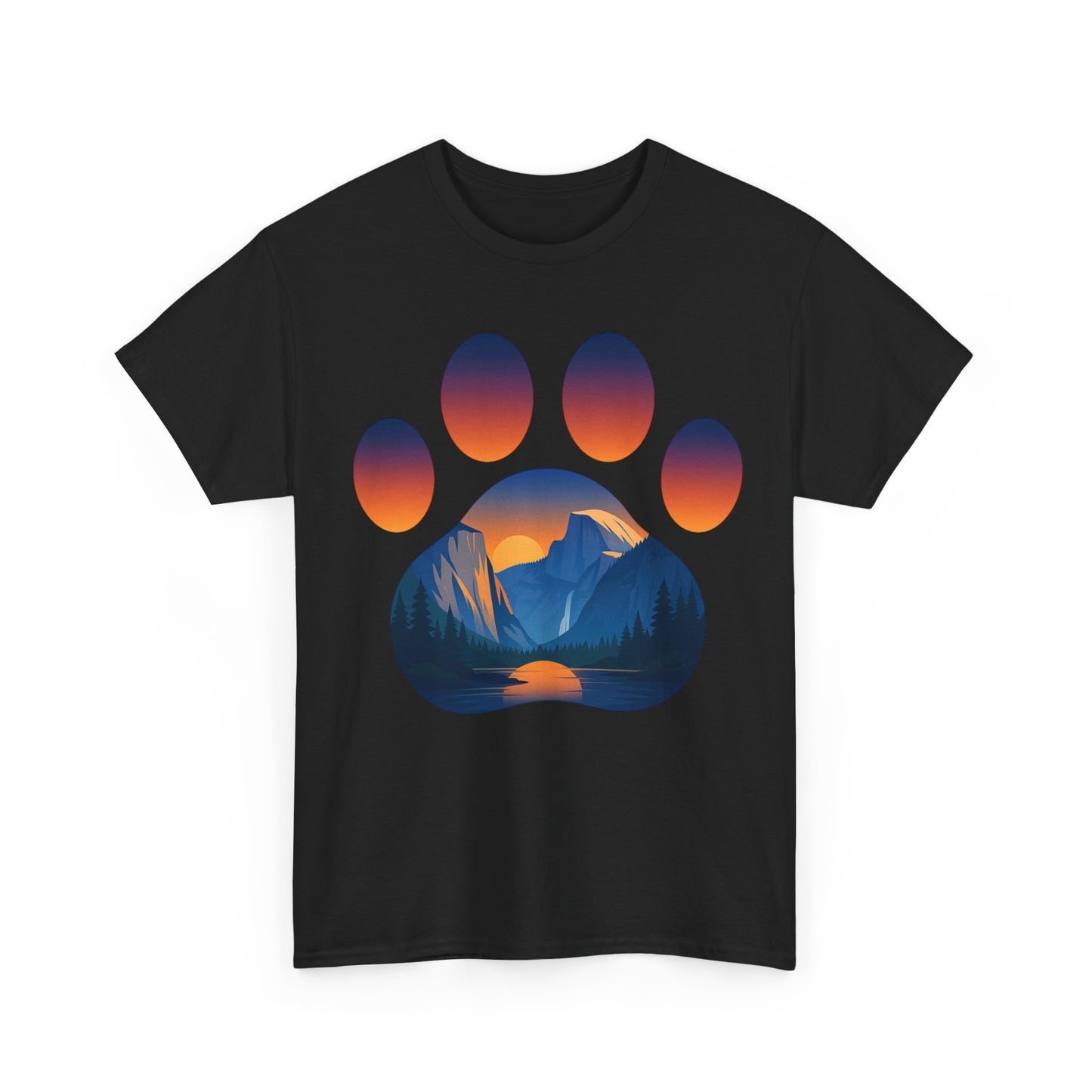 Mountain Sunset Paw Print Tee for Animal Lovers, Unisex Cotton Shirt, Gift for Pet Owners, Nature-Themed T-Shirt, Casual Wear