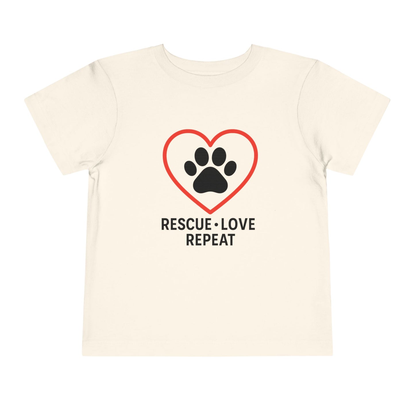 Rescue Love Repeat Toddler Tee, Kids Animal Lover Shirt, Adoption Support T-Shirt, Perfect Gift for Pet Lovers, Heart Paw Print Tee