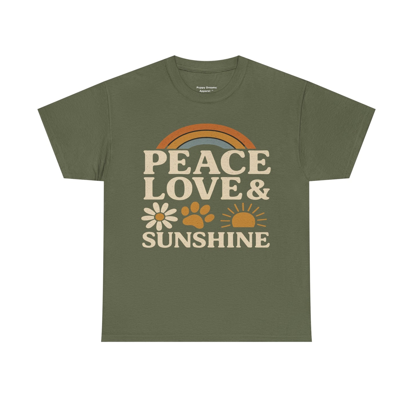 Peace Love Sunshine Unisex Heavy Cotton Tee – Cozy Vibes, Perfect for Casual Wear, Gift for Animal Lovers, Summer Days, Everyday Comfort