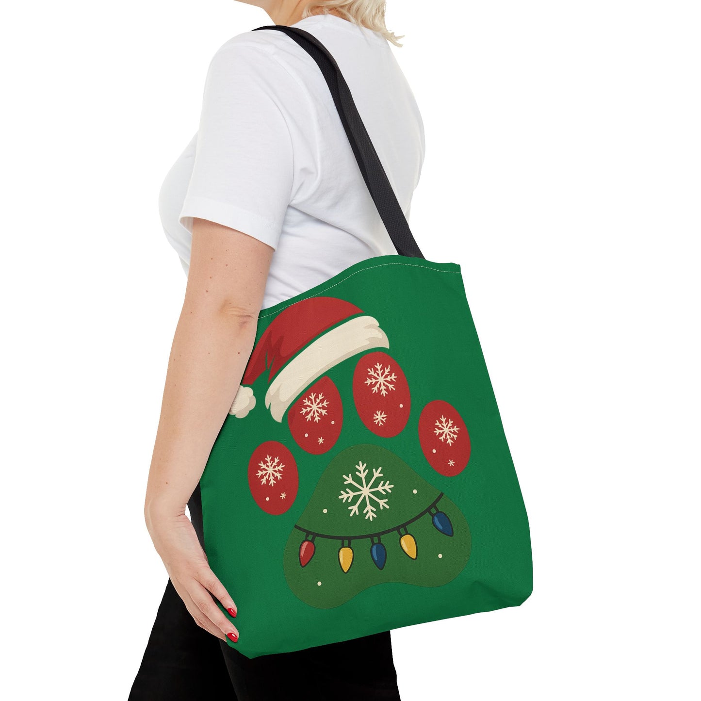Festive Animal Paw Print Tote Bag, Holiday Shopper Tote, Christmas Gift Bag, Eco-Friendly Holiday Tote, Pet Lover's Tote
