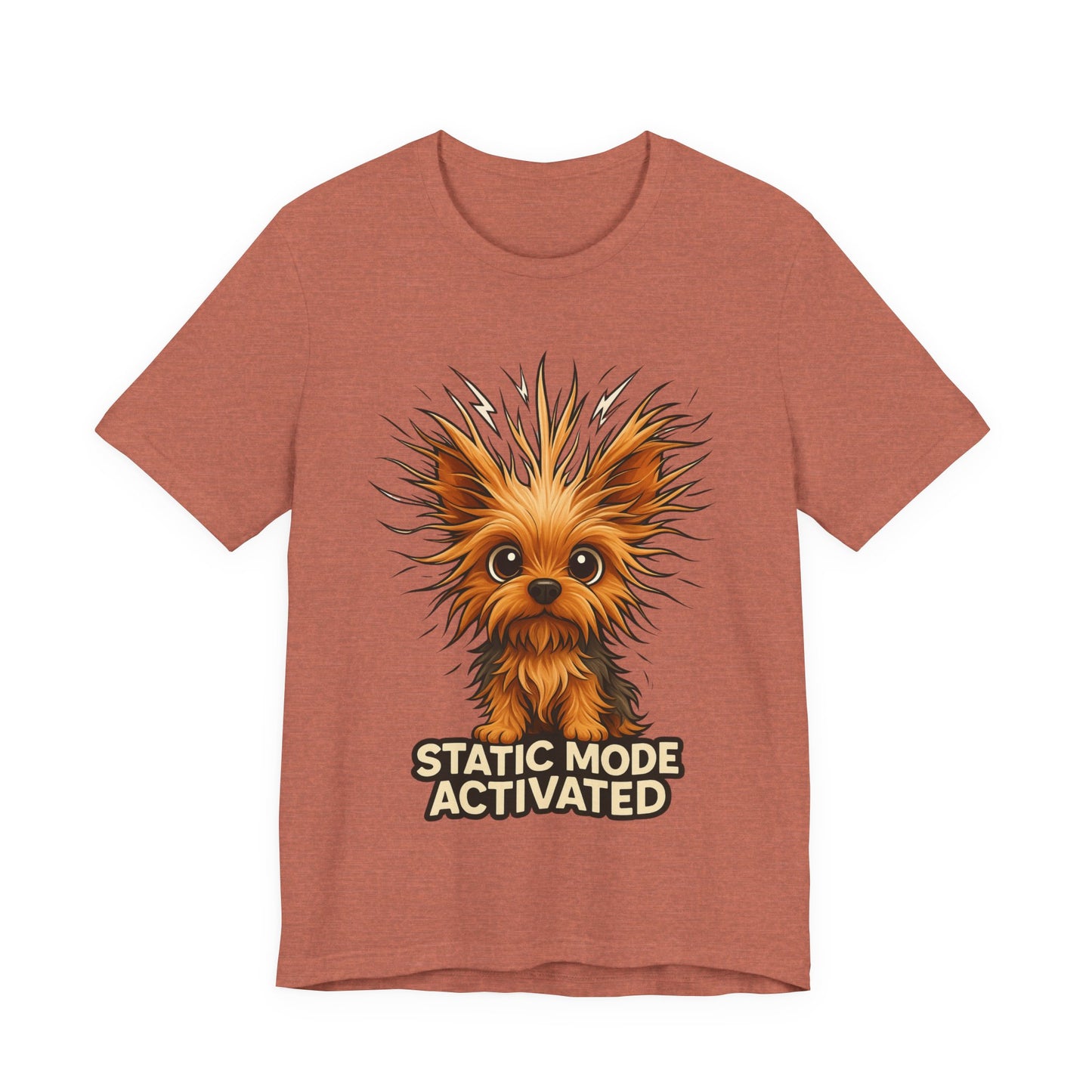 Static Mode Activated Tee — Funny Static Hair Dog Graphic T-Shirt
