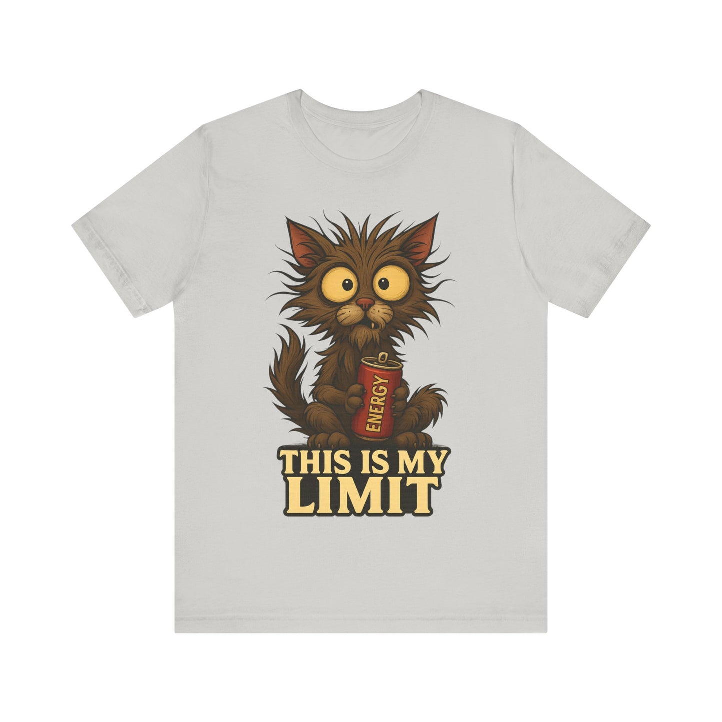 This Is My Limit Cat Tee - Cute Wide-Eyed Cat Holding Energy Drink Graphic T-Shirt