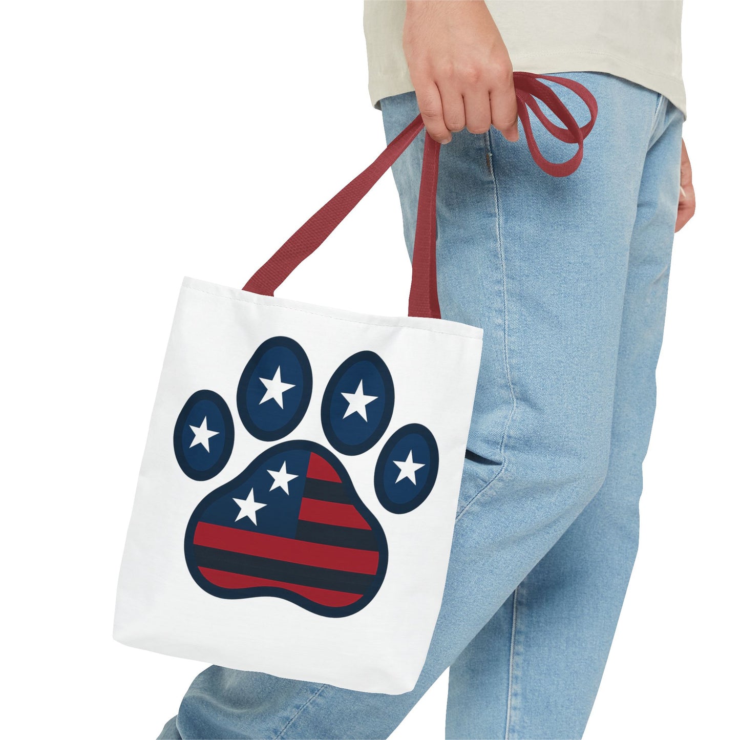 Patriotic Dog Paw Tote Bag | USA Flag Inspired | Perfect for Pet Lovers, Independence Day, Gift for Dog Moms, Eco-Friendly, AOP