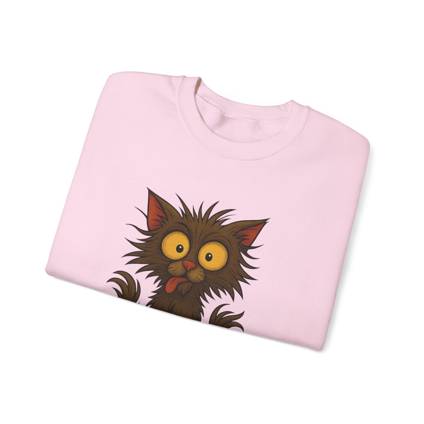 Sweatshirt — "Running on Vibes and Poor Decisions" Cute Crazy Cat Graphic Crewneck