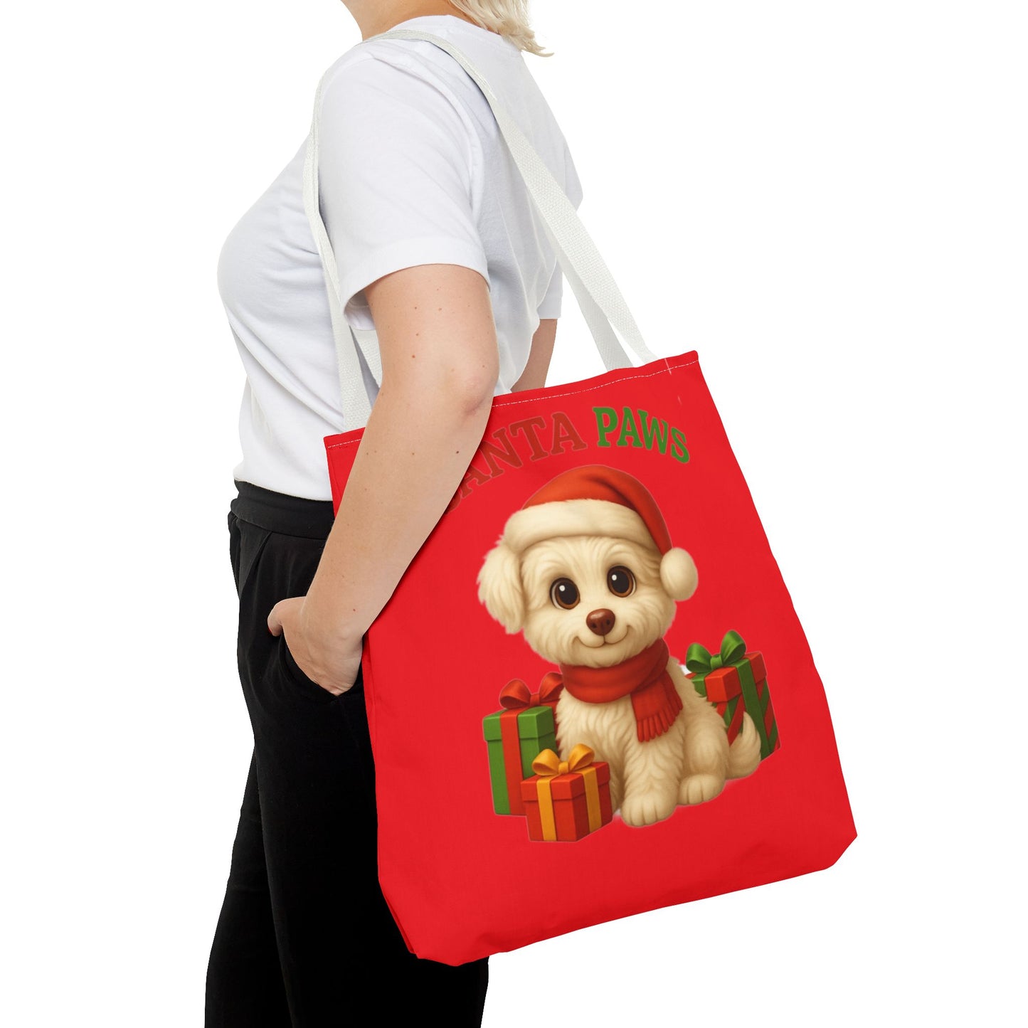 Adorable Santa Paws Tote Bag | Cute Christmas Pet Gift, Holiday Shopping, Pet Lover Accessory, Festive Handbag, Paw Print Tote