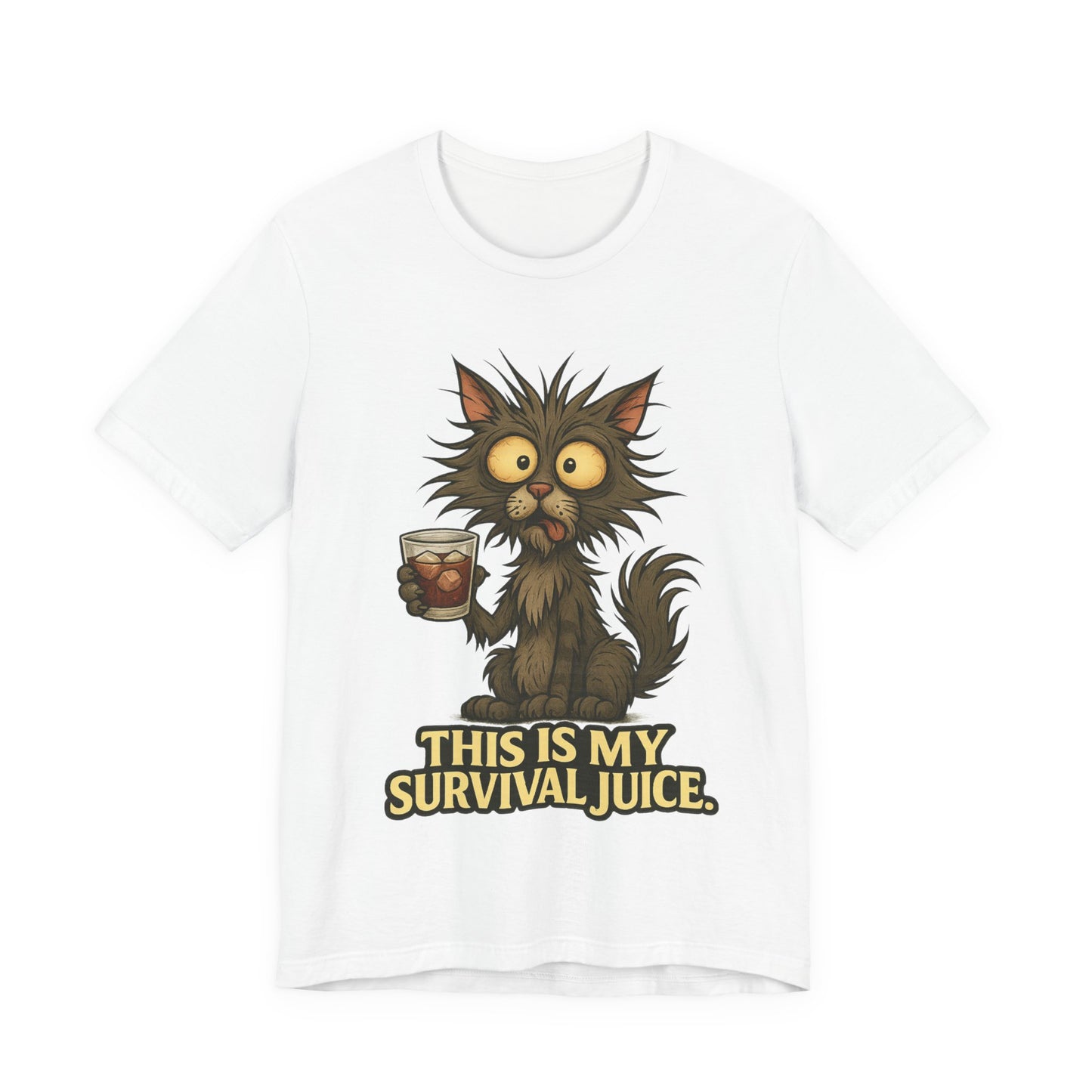 Survival Juice Cat Tee — Funny Coffee Cat T-Shirt