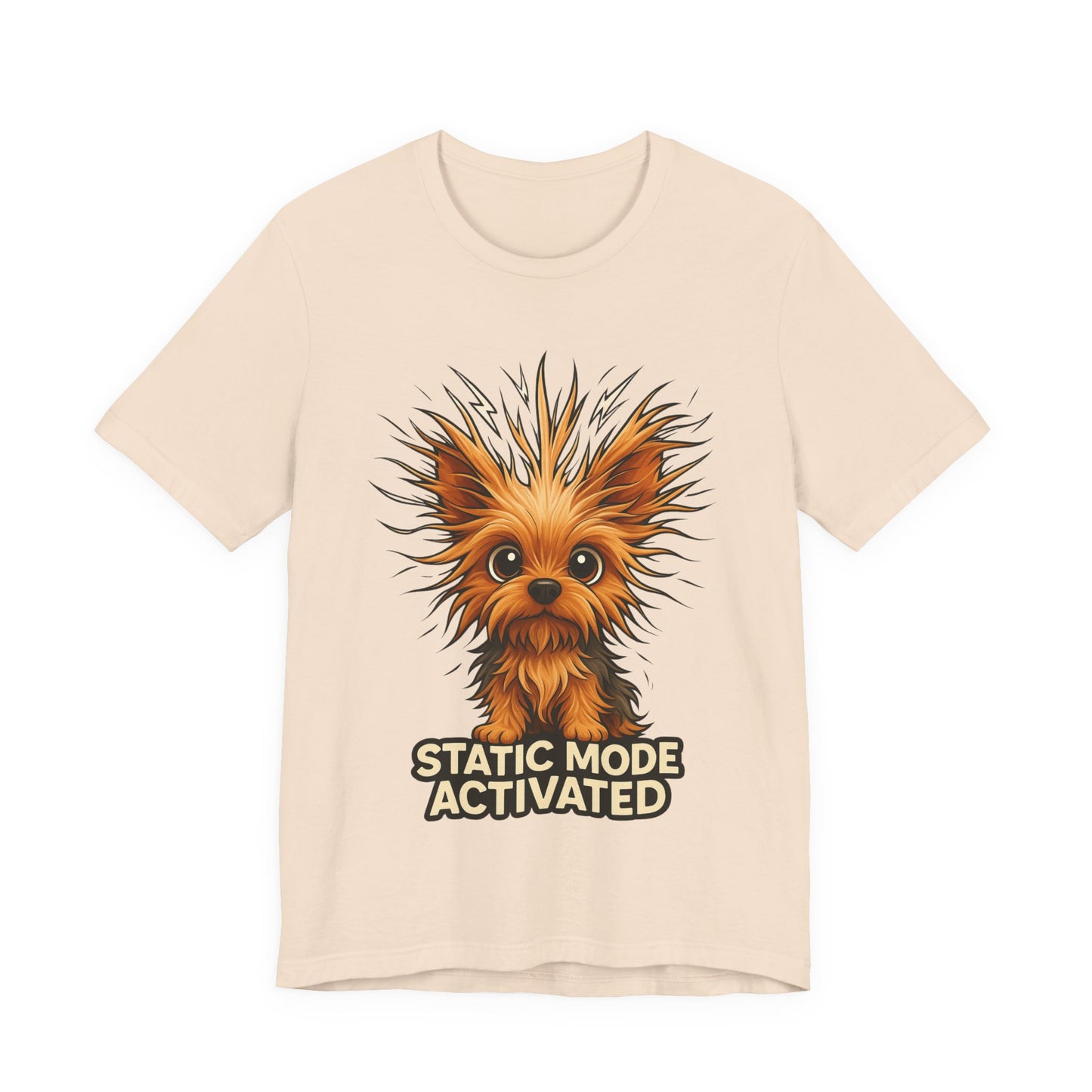 Static Mode Activated Tee — Funny Static Hair Dog Graphic T-Shirt