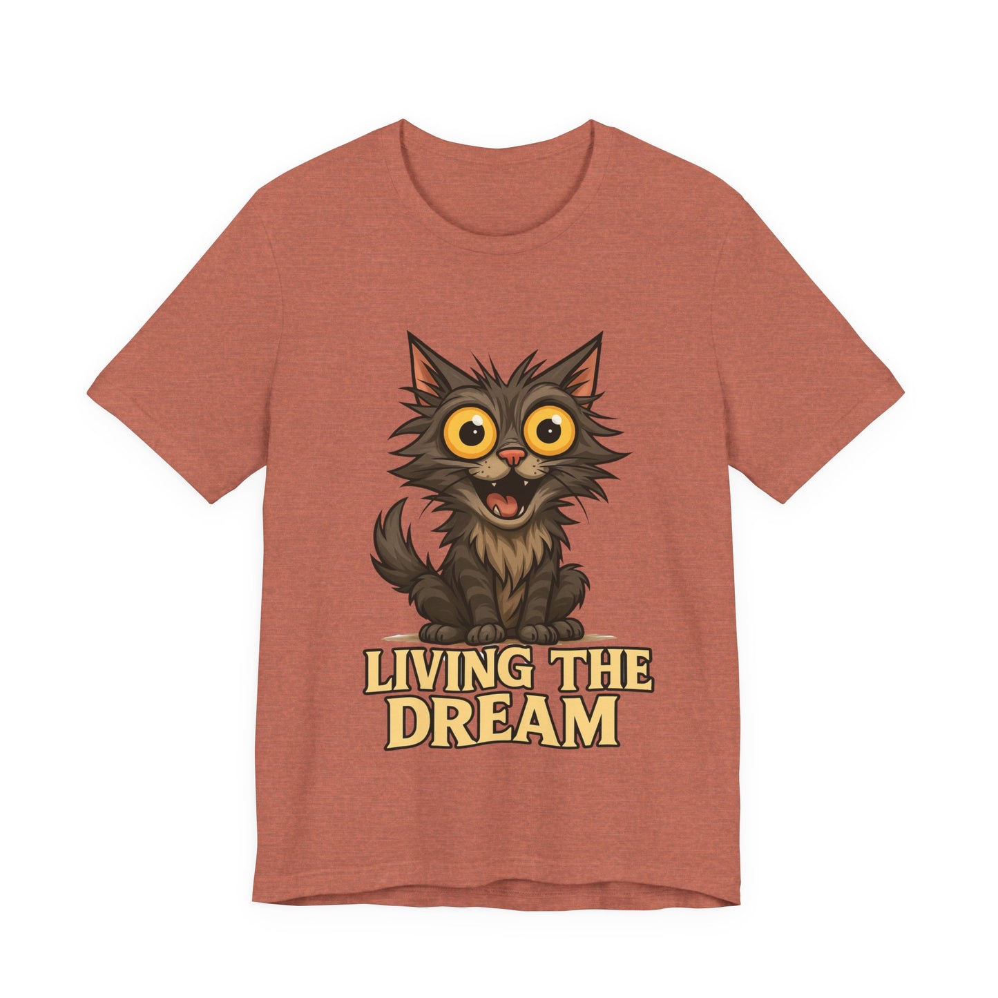 Living the Dream Cat T-Shirt — Cute Wide-Eyed Cat Graphic Tee