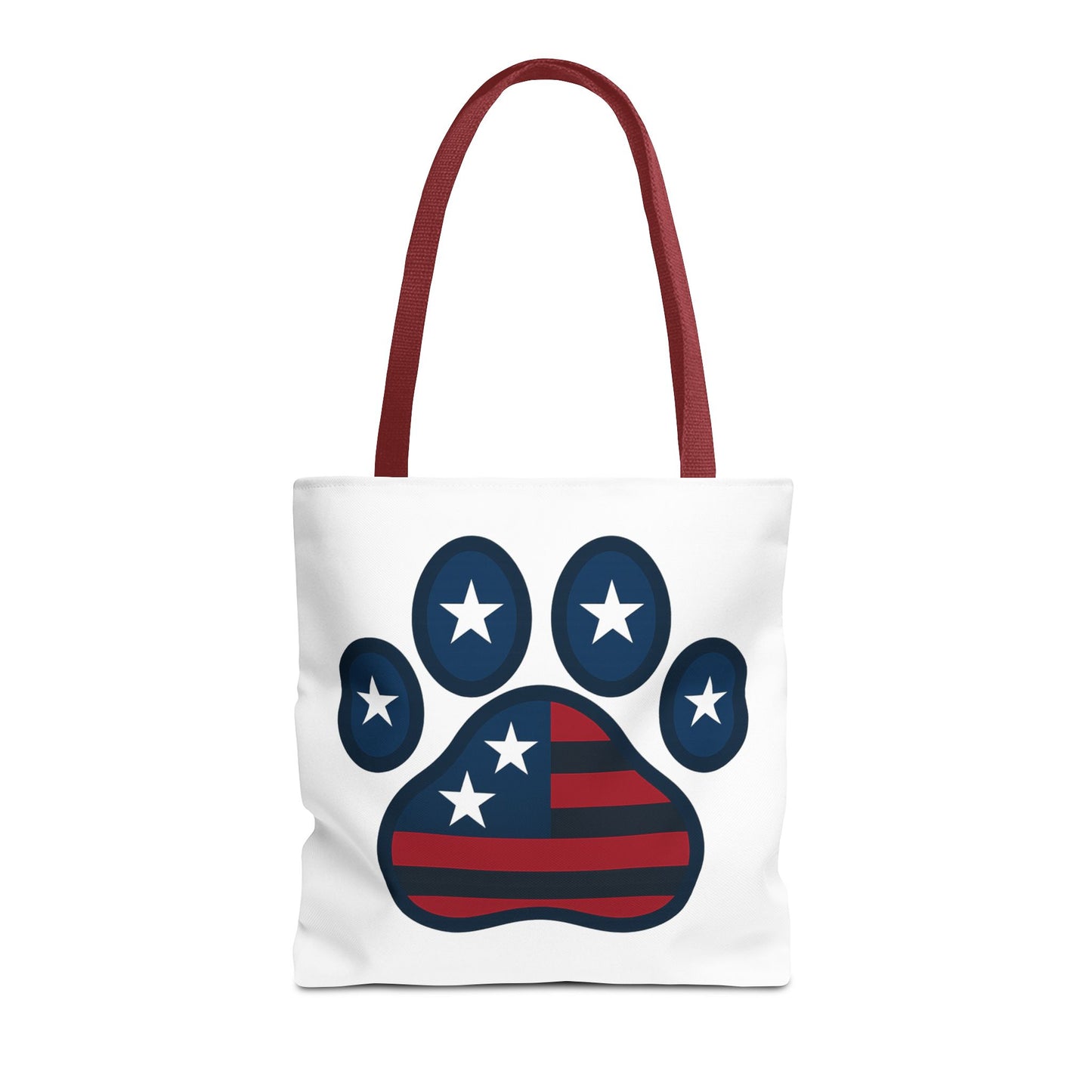 Patriotic Dog Paw Tote Bag | USA Flag Inspired | Perfect for Pet Lovers, Independence Day, Gift for Dog Moms, Eco-Friendly, AOP