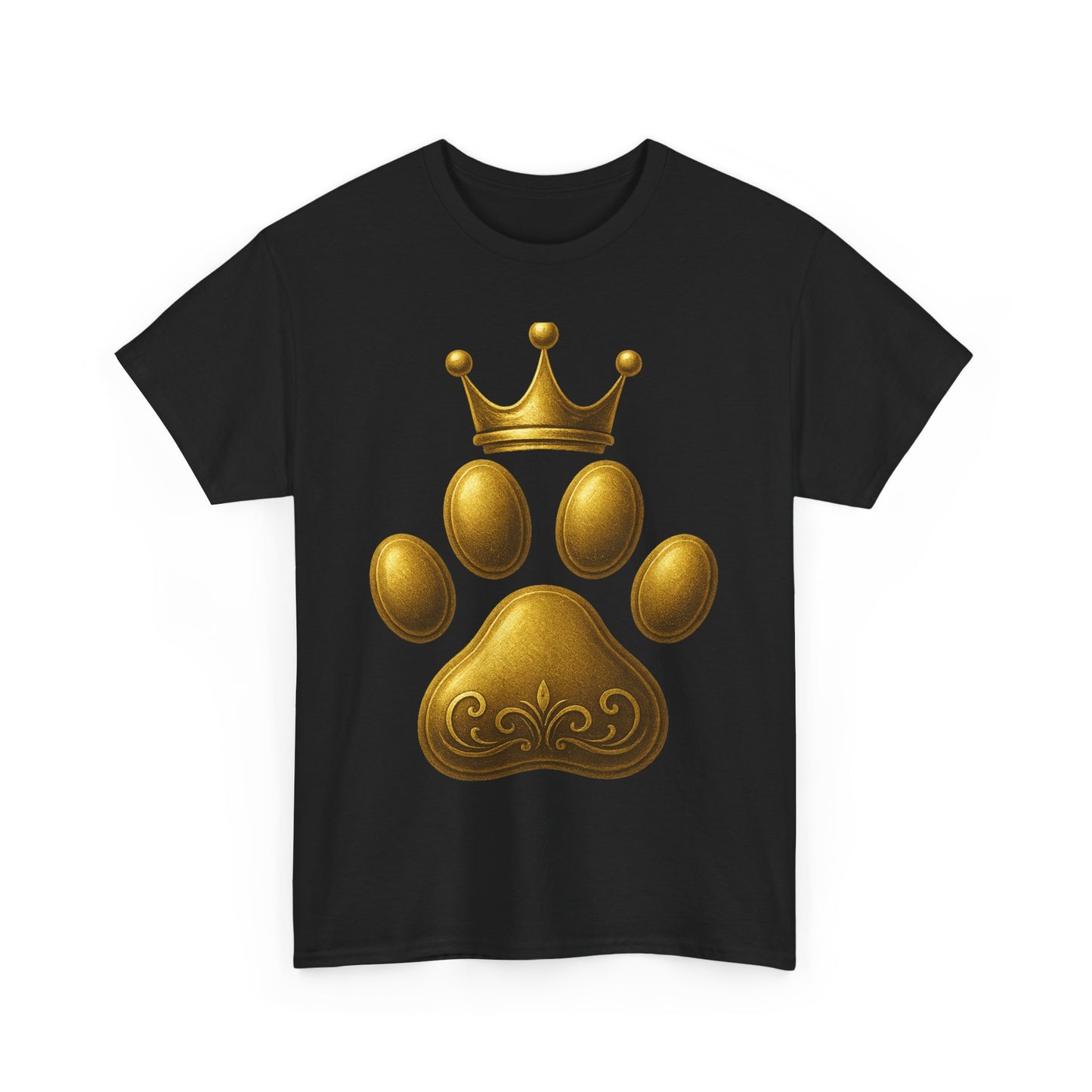 Golden Paw Print Unisex Heavy Cotton Tee | Pet Lover Shirt, Animal King Crown Tee, Gift for Dog Owners, Casual Daily Wear, Funny Pet Shirt