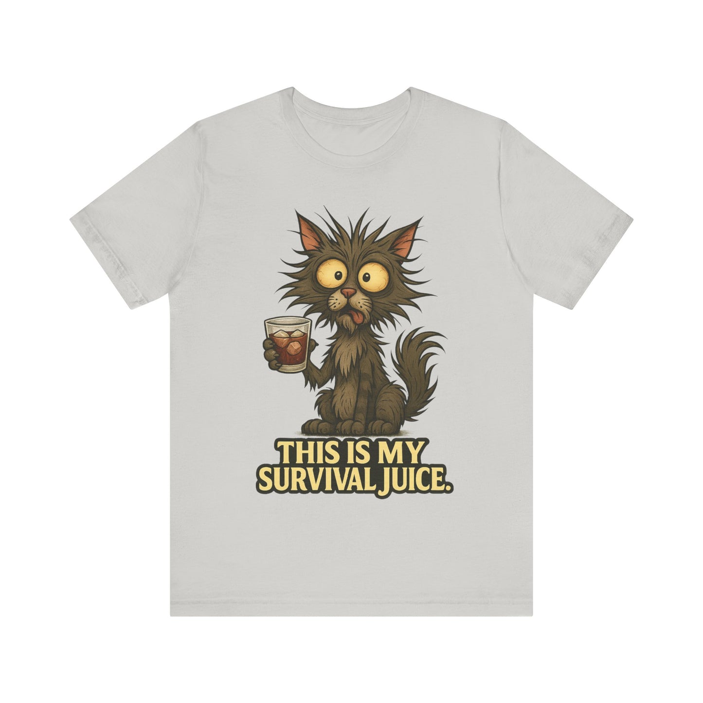 Coffee Cat T‑Shirt — "This Is My Survival Juice" Funny Cat Coffee Tee